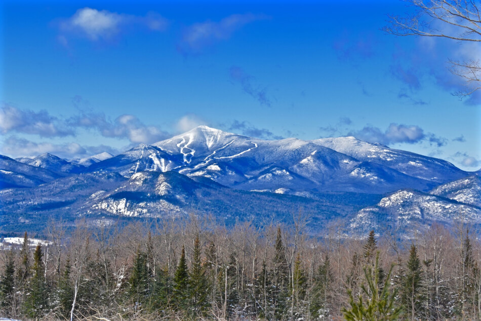 distant winter view of snow on whiteface mountain