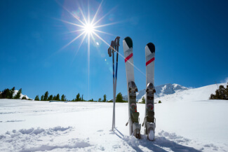 ski equipment stuck in snow